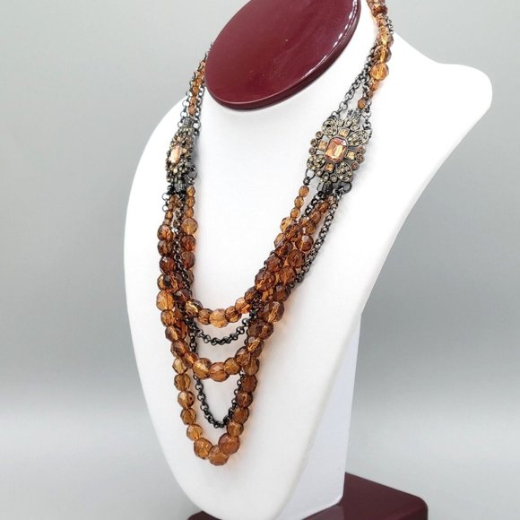 New York Co Signed Womens Brown Beads Multi Strand Necklace Gunmetal Tone 18 in - Picture 3 of 9